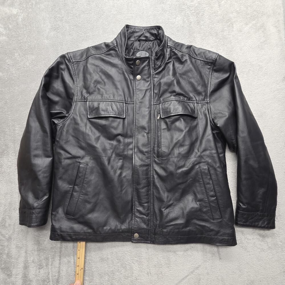 BURRSIDE Jacket Mens Large Black Leather Motorcycle Lined Insulated Full Zip